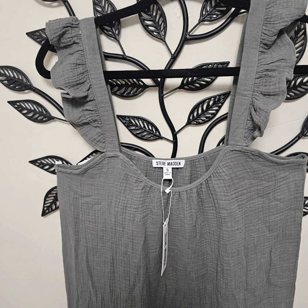 Women's STEVE MADDEN legant Olive Green Maxi Dress Size S Oversize Cotton 100% - Picture 6 of 13
